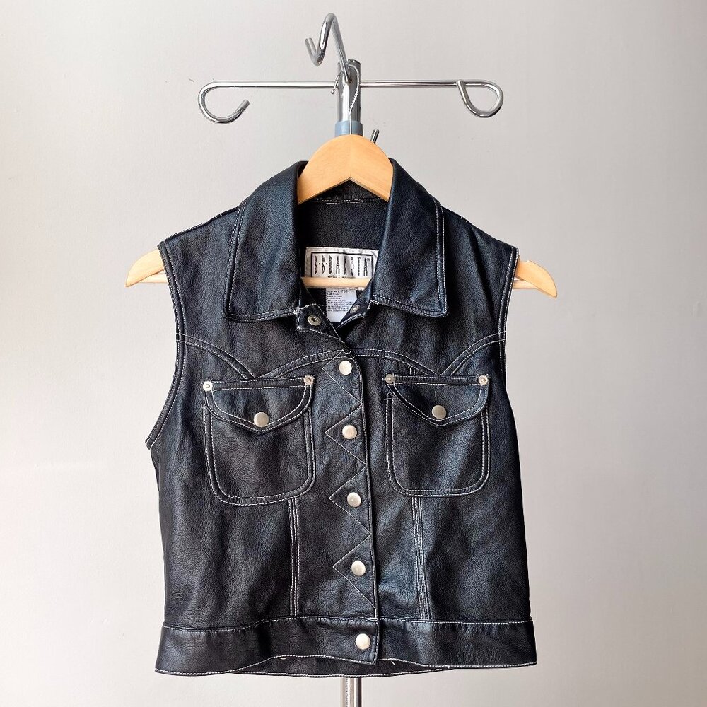 🍂Y2K Vintage Faux Leather Back Knit Ribbed  Fabric Sleeveless Moto Biker Vest